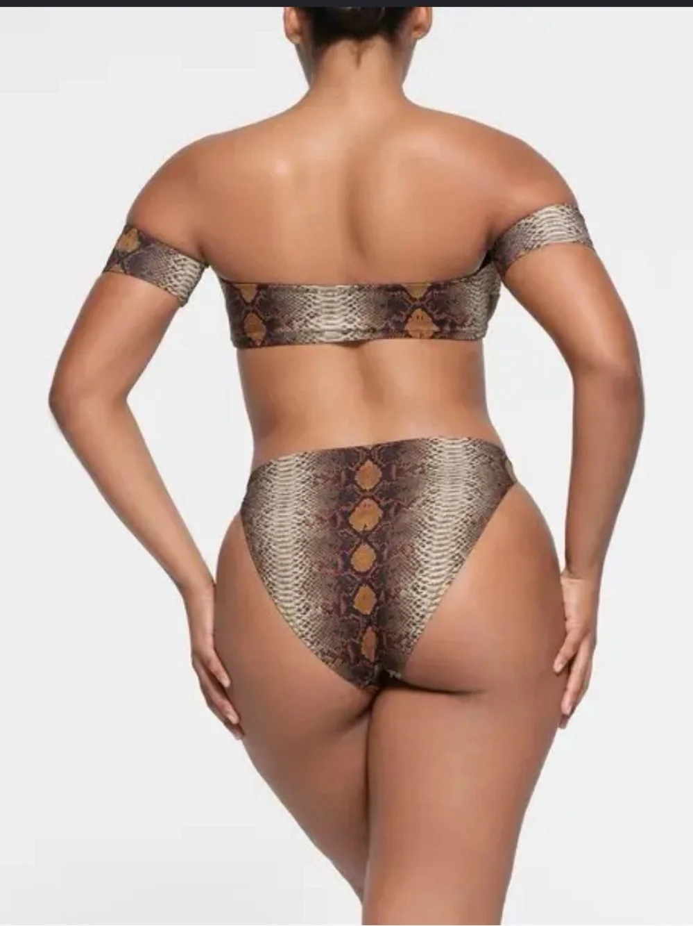 SKIMS Signature Swim off the shoulder top — Snake Print